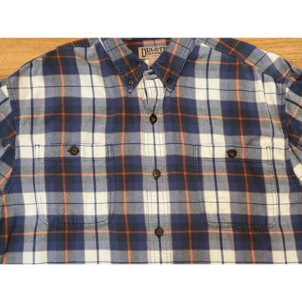 Duluth Trading Co Mens XL Blue Orange Plaid Flannel Button Down Shirt Cotton - Picture 5 of 11